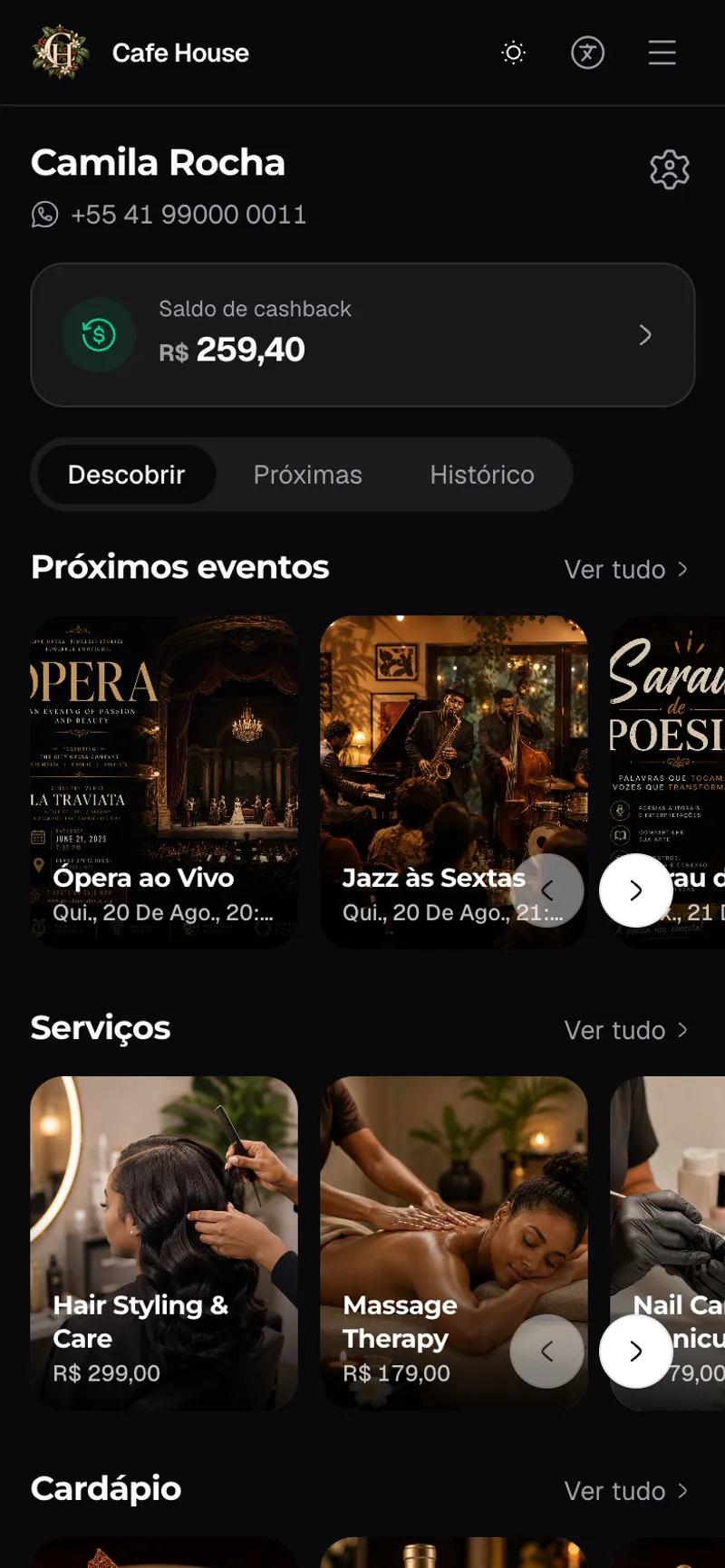 Cashback e fidelidade no app do cliente